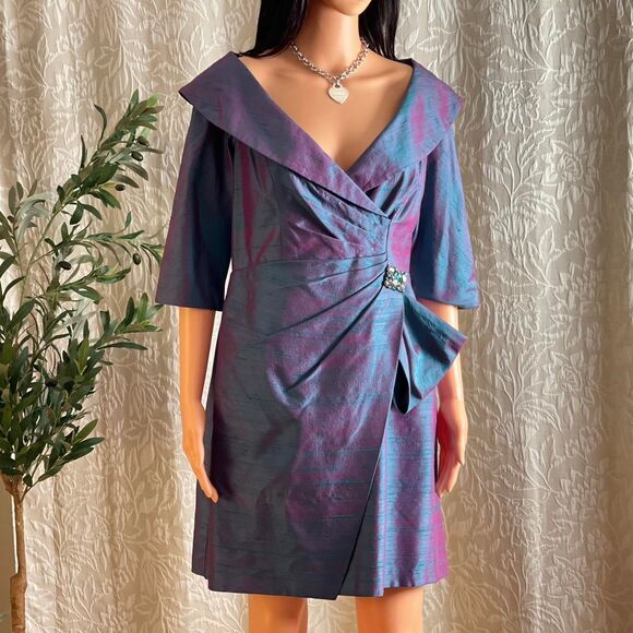 NWT Vintage 90s Kay Unger Iridescent Magenta Blue Evening Dress Size 10 - Picture 2 of 8